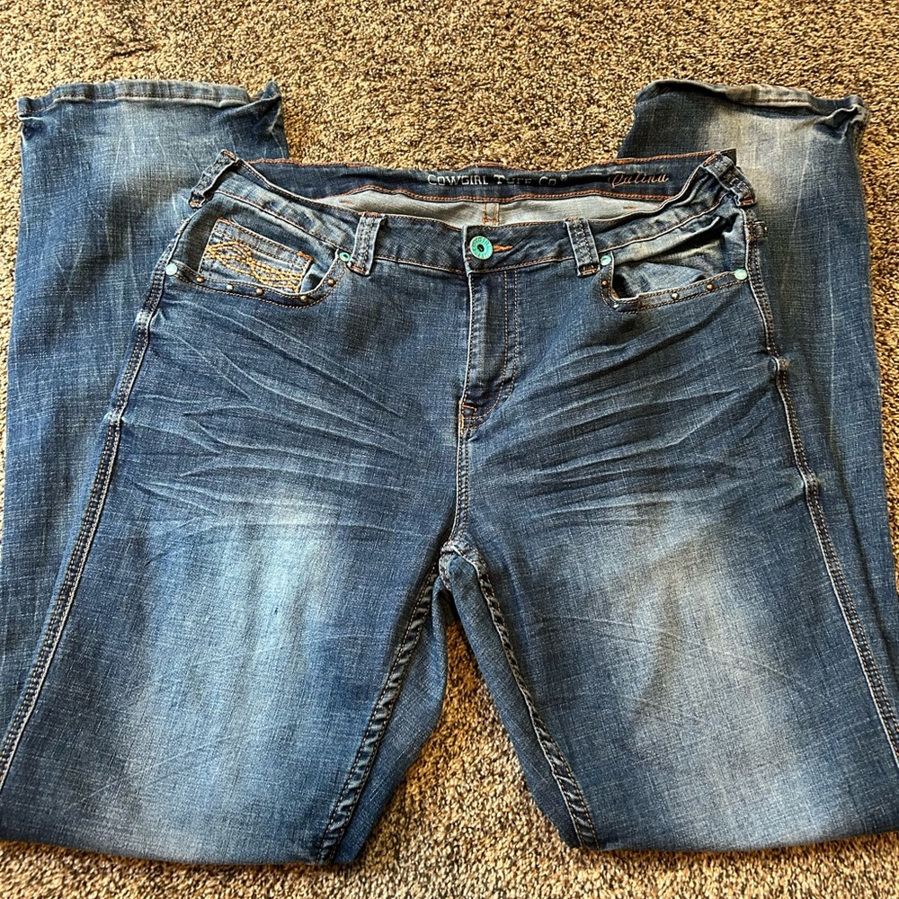 Cowgirl Tuff Blue Denim Jeans with Turquoise Accents